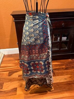 Junglee Billee Bohemian Boho Wrap Skirt in Navy, Red & Cream Free Size